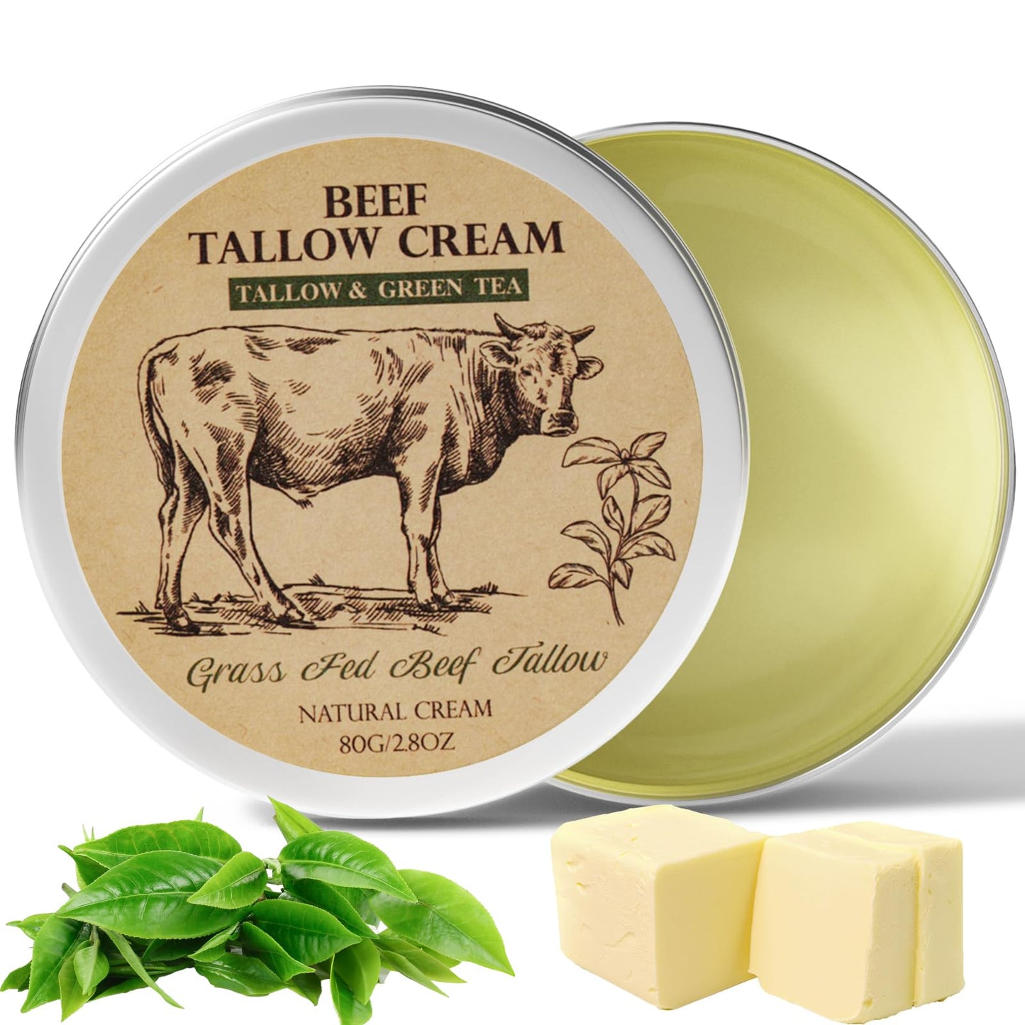 Beef Tallow Balm | Organic Grass-Fed Face & Body Moisturizer with Green Tea